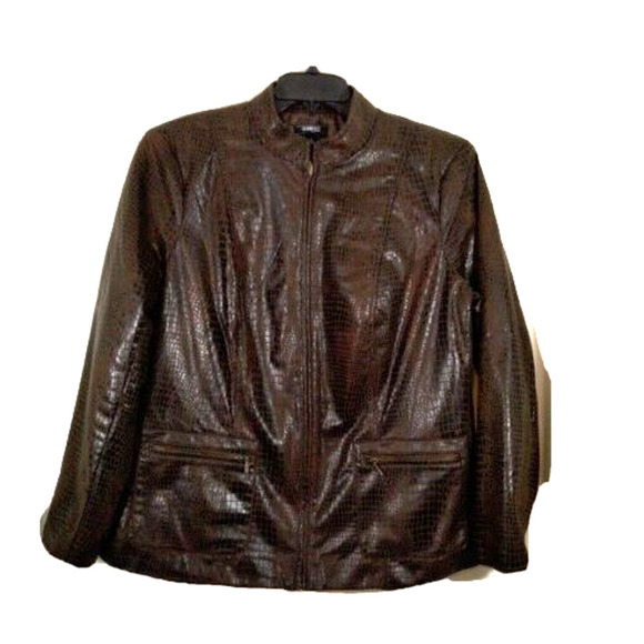 Elementz Woman Size 1X Brown Faux Snakeskin Jacket Full Zip Pockets Lined - Picture 5 of 11